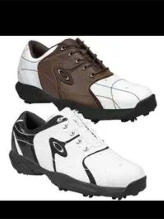 Oakley Men\'s Size 8 White Brown Leather Spiked Golf Shoe Worn Once New Condition main image 12